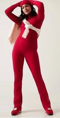 Athleta x Alicia Keys Goddess Ribbed Bodysuit Women's S Red Stretch Travel